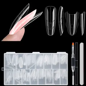Sandwich Dual Nail Forms for Builder Gel, 180PCS Almond Nail Forms with Brush Pen File Polygel Extension Tools Kit Top & Bottom Dual Form System Guide Lines Tips Professional Manicure Supplies