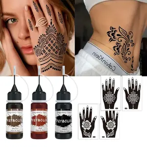 Beginner-Friendly Temporary Tattoo Kit, Three-Color Tattoo Ink, Hand Templates, Natural Formula, Waterproof, Perfect for Henna, Tribal, Simple Lines
