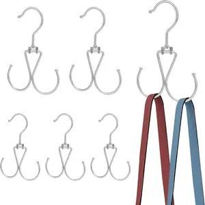 6 Pack Purse Hanger for Closet, 12 Storage Capacity Rotatable Purse Hooks, Hanging Backpack Bag Holder, Closet Organizers and Storage, Silver OMHOMETY