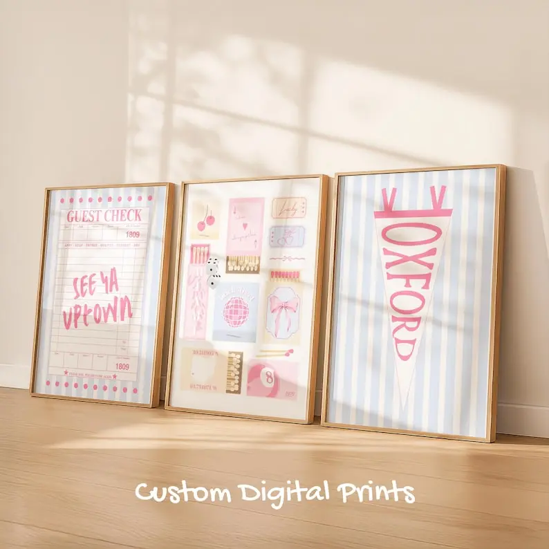 Custom College Digital Prints | Personalized Matchbox Wall Art | Coastal Dorm Posters | Dorm Decor | Set of 3