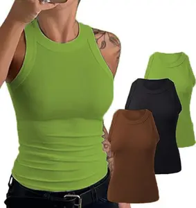 3Pack Womens Sleeveless Racerback High Neck Casual Basic Cotton Ribbed Fitted Tank Top