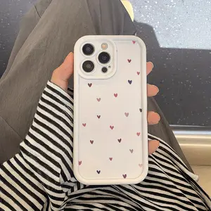 Pure White Colorful  Heart Case for iPhone 17 Pro Max 16 16e 15 14 Plus 13 12 Mini 11 Air X XS Pattern Soft TPU Rubber Camera Protection Rugged Mobile Phone Cover Valentine's Day  Gift 2D printing