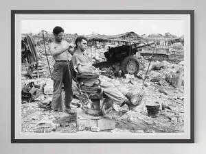 Vintage Barber Shop Poster, Soldier Getting Haircut, Black and White, Vintage Photograph Print, Bathroom Wall Art, Barbershop Decor, 1940s