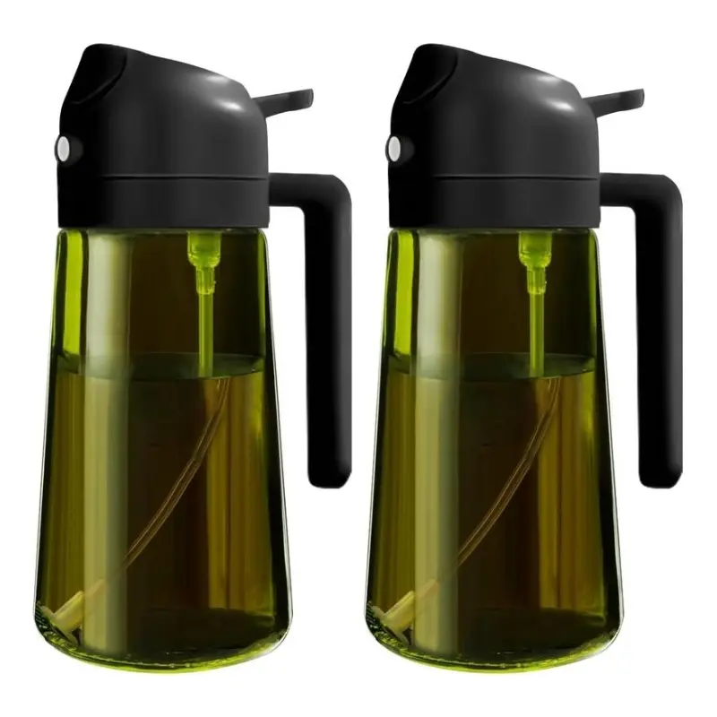 2 Count 2 in 1  Oil Sprayer for Cooking 16oz/470ml Light-Blocking Dark , Olive Oil Dispenser Bottle for Kitchen, Premium Dark Green Glass Oil Bottle, Food-Grade Oil Mister for Air Fryer, BBQ