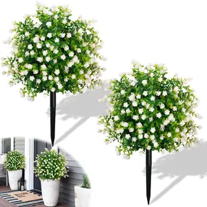 Artificial Flowers for Outdoor Indoor Garden Home Decoration, Plastic Faux Flowers, Faux Flower Daisy with Eucalyptus Leaves Fake Plants Greenery Porch Patio
