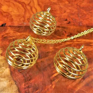 Cage Necklace - Flexible Gemstone Coil Pendant - Gold Jewelry Parts - Fill with Crystals