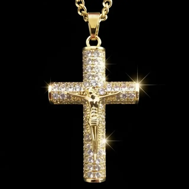 Sunselle 14k Gold-plated Cuban Figaro Chain with Jesus Christ Crucifix, Cross Necklace for Men and Women. Light luxury, Simple, Hip-hop fashion, Boujee gifts for women, Clavicular necklace Water Proof, Steetwear Cross, Vintage Aesthetic, No Tarnishing, Ne