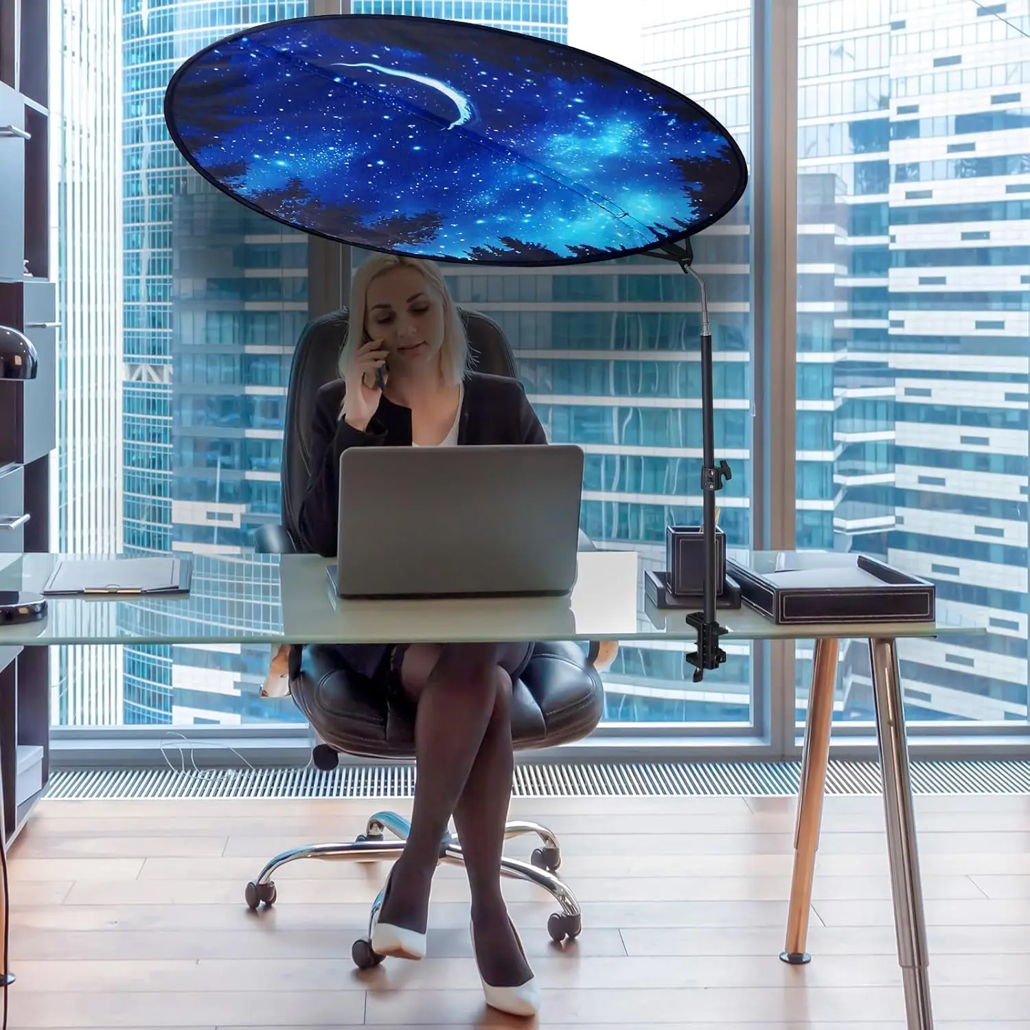 Office Cubicle and Desk Shade - Foldable 36" Circular Shading, Light-Proof Desk Canopy,Light Shade with Clamp and Rotatable Rod, Designed for Light Sensitive Workers Office Cubicle and Desk Shade - Foldable 36" Circular Shading, Light-Proof Desk Canopy,Light Shade with Clamp and Rotatable Rod, Designed for Light Sensitive Workers