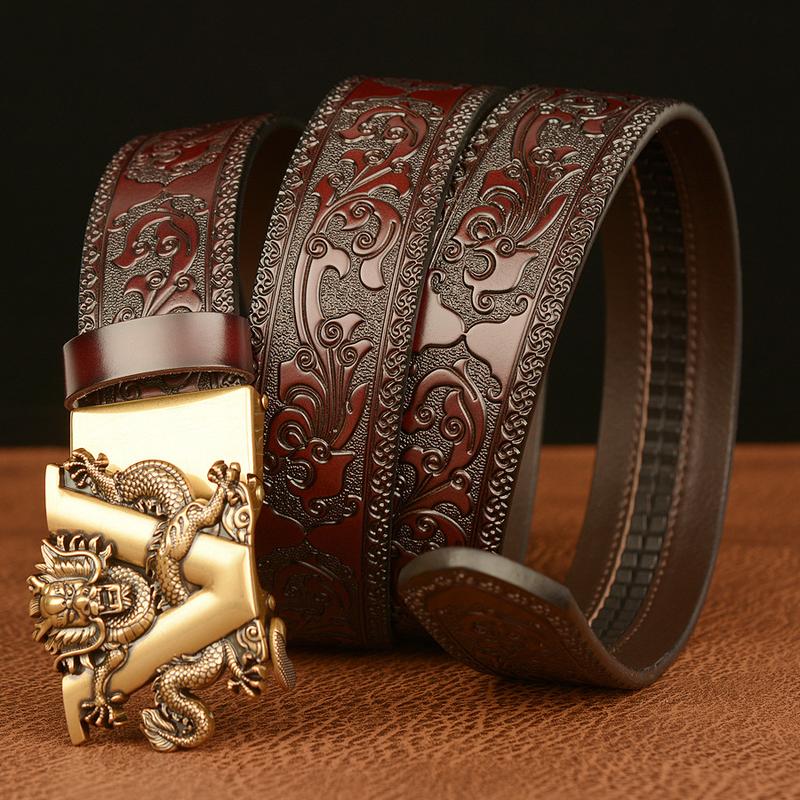 Men’s Vintage V-Shaped Dragon Belt, Carved Automatic Buckle, Unique Casual Denim Accessory Perfect for Street Shoots, Jeans Outfits