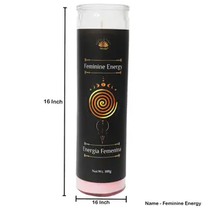 Sacred Prepared Candle Feminine Energy 300g Rose Scented 8x2 Inch 90hr Burn Time with Special Prayer Made in India