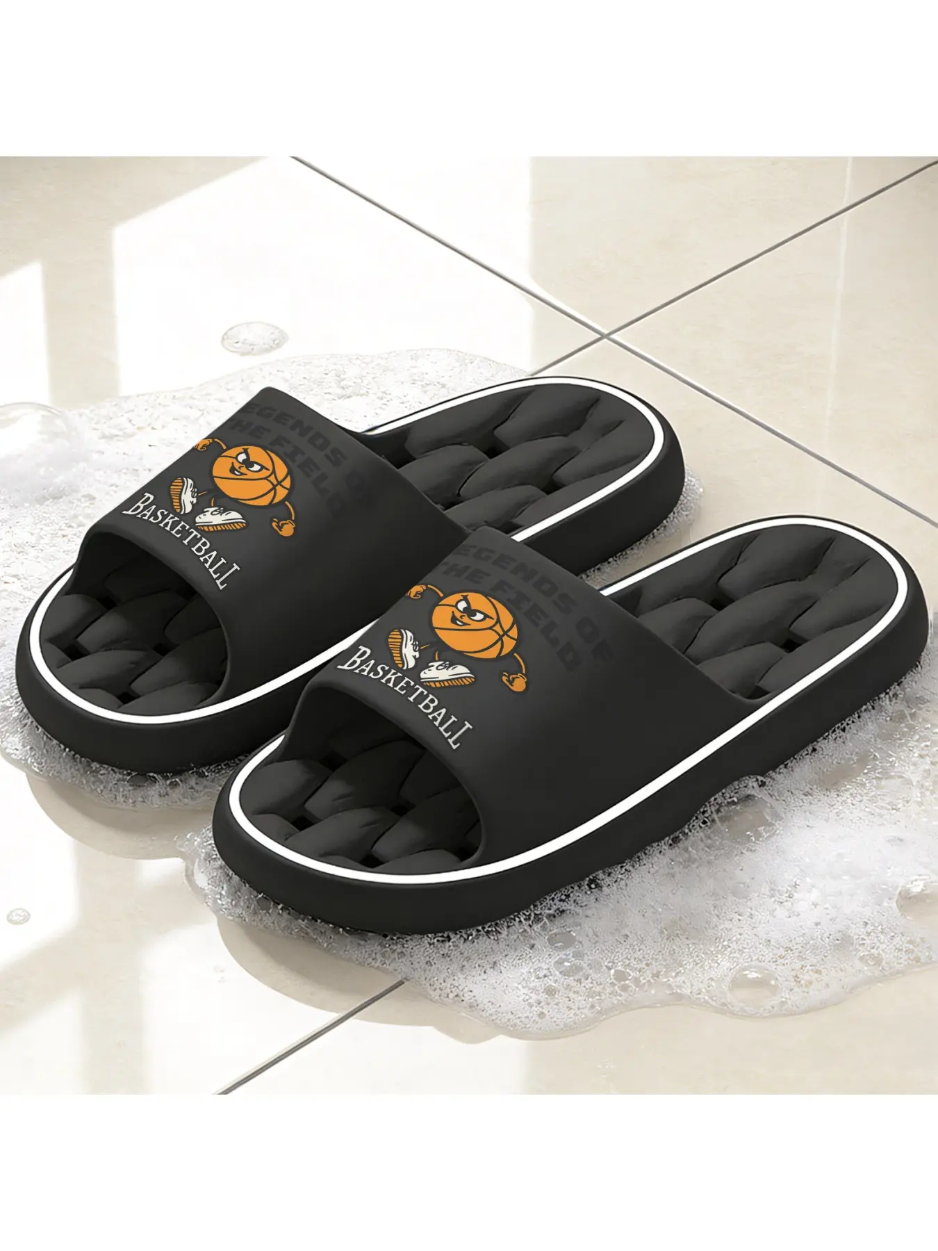 Legends of the Field Basketball Themed Hollow Out Sole Slippers Unisex Sports Style Slides Comfortable Fit Non-slip Shoes For Indoor And Outdoor Wear Breathable Sweat-wicking Slippers Exclusive For St
