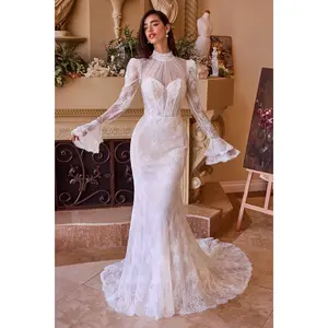 Andrea and Leo -WL042 High Neck Laced Bridal Mermaid Dress