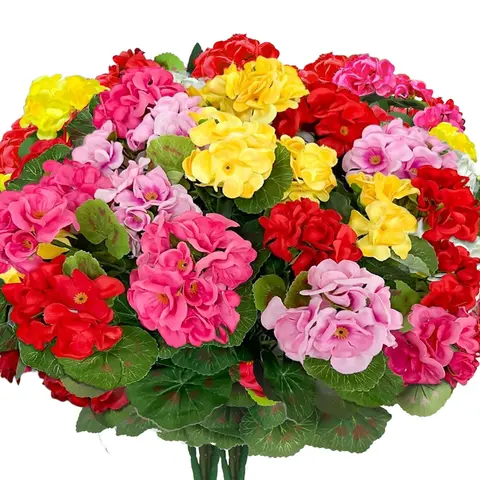 Artificial Geranium Flowers for Outdoors Decoration, Artificial Flower Decorations, 8 Bundles Silk Geraniums Flower UV Resistant Faux Plants for Front Door Garden Porch Patio Balcony Yard Indoor Home, Mix, Decorative Flower Arrangement