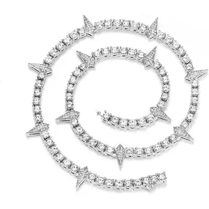 Spike Iced Out Chain For Men Women Zircon Tennis Chain Trendy Cool Rapper Anime Hippie Punk Rock Panther Paw Choker Necklace Jewelry Gift For Halloween Cosplay Wakanda King Tchalla Costume Outfit T Shirt