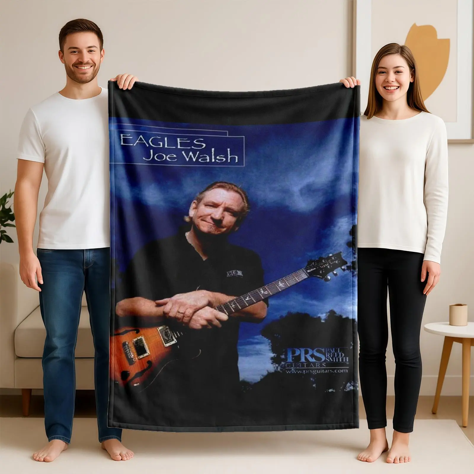 1 piece Eagles guitarist Joe Walsh and PRS guitars showcase themed flannel blanket - Flannel weaving craft blanket, modern style, suitable for sofas and beds, all-season use, super soft and warm, digital print design, 100% polyester material