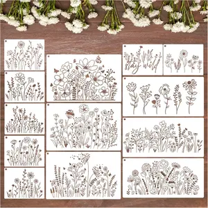 13 count Wildflower Stencils Flower Stencils for Painting ,  Spring Floral Field   Flower Stencil for Crafts Wall Canvas Fabric Paper DIY Furniture Card