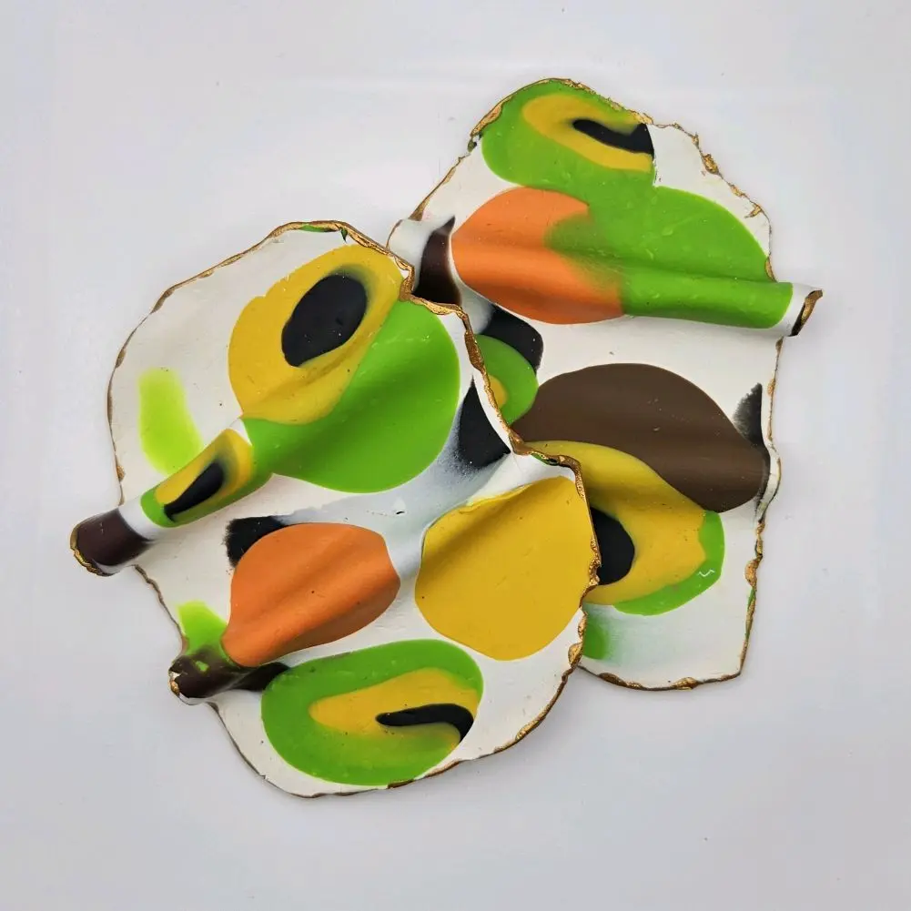 Chloe II-  Yellow, green orange abstract polymer clay earrings.