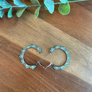 Large Handmade Beaded Earrings with Turquoise Accents and Intricate Beadwork for Stylish Accessory