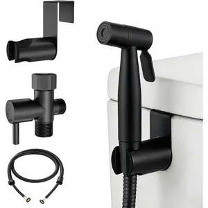Matte Black Handheld Bidet Sprayer for Toilet, Solid Brass T-Valve & Stainless Steel Hose, Adjustable  Cloth Diaper Sprayer Kit for Modern Bathroom (Easy Install)