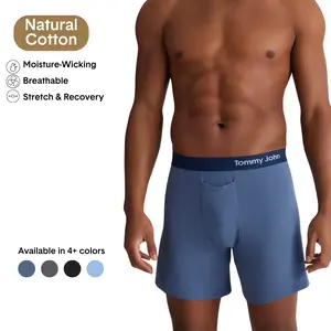 Tommy John Men’s Relaxed Fit Cotton Boxer 6” | Breathable Moisture-Wicking Underwear | Loose Fit, Contour Pouch, No Roll Waistband, Tagless Comfort
