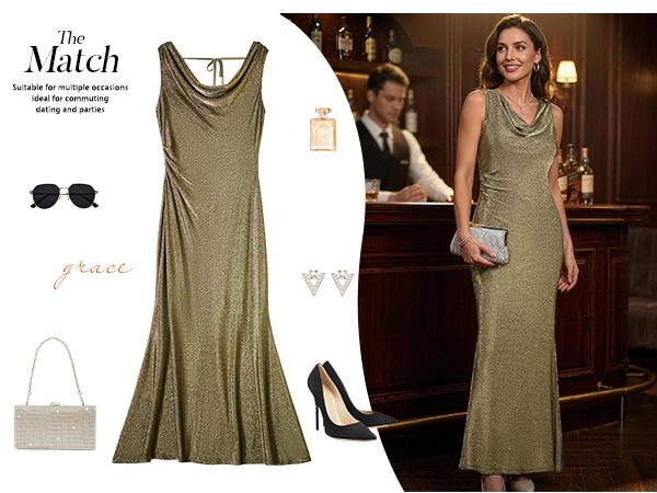 Women's Formal Dresses for Wedding Guest,Cowl Neck Bodycon Dress,Mermaid Evening Gowns Cocktail Dresses for Women LQ299