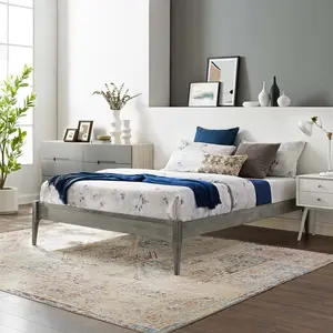 Modway June Queen Wood Platform Bed Frame in Gray