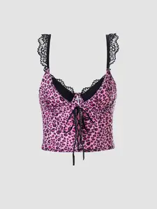 Women's Velvet Leopard Print Patchwork Halter Top, Sexy Tight-Fitting Short Strapless Blouse, Deep V Neck, Unique Cutout Shoulder Straps, Perfect for Jeans/punk Skirt