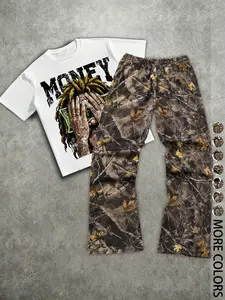 Men's Short Sleeve Tee & Sweatpants Set, Letter Print Design, Casual Street Style, Fall Winter Fashion, Fitted Comfortable