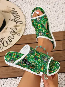 Women's Summer Vintage Ethnic Print Fringe Sandals, Flat Bottom Outdoor Casual Shoes, Bohemian Floral Comfortable Fish Mouth Beach Slippers