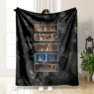 Eren Yeager Attack on Titan Eyes Fan Gift Lightweight Summer AC Blanket Dark Edgy Anime Eyes Collage Thin Breathable Flannel Throw for AC Room Hot Sleepers Soft Cozy Sofa Bedroom Travel Decor Gift Use