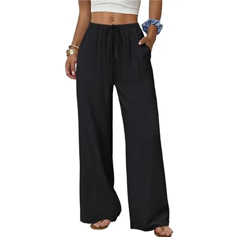 Women's Casual Linen Palazzo Pants, High Waist Relaxed Fit Bottoms with a Drawstring and Pockets for Summer, Loose, Lightweight, Fashion, Everyday, Linen Pants Women, All Seasons, Basic, Beach, Trouser, Pants For Women