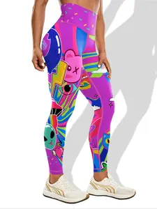 Women's Cartoon Print, High Waist Tight-Fit Stretchy Gym Workout Leggings, Yoga Legging Pants, Fashionable Casual All-Season Wear, High Waisted Leggings, Sports Stretchy Leggings, Fitness Yoga Pants, Activewear Bottoms