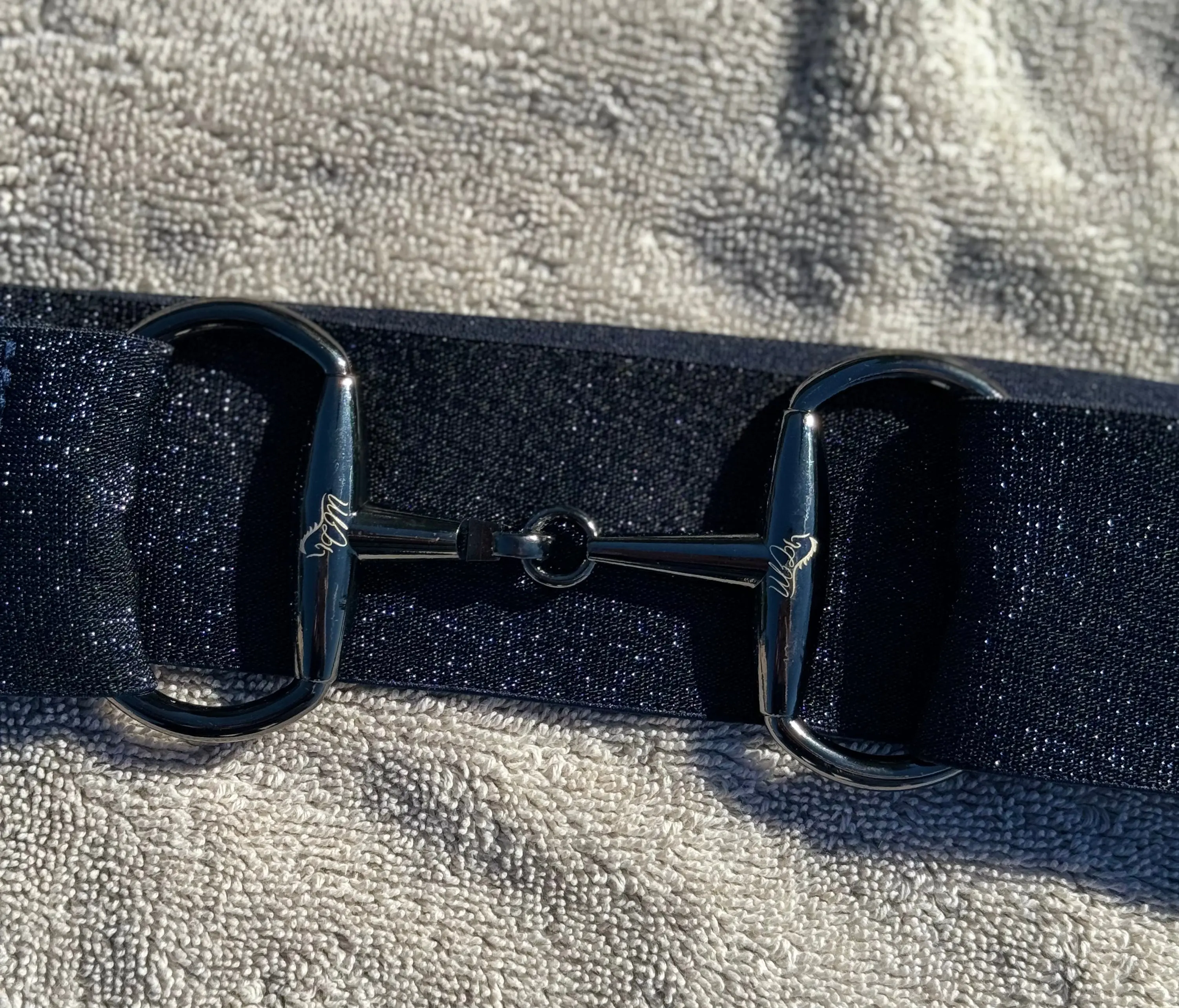 Sparkle Black 1.5” equestrian gun metal Snaffel bit belt buckle
