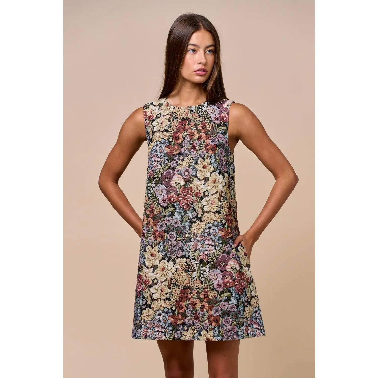 Sleeveless Tapestry Dress - Black Multi