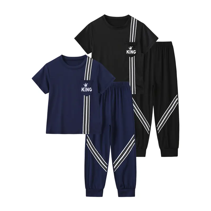 4-piece #SummerVibes Boys' Summer Sports Set, Children's Short Sleeve and Long Pants, Boys' Casual Lightweight Comfortable Daily Outdoor Kids' Outfit Sporty Tee Set Athletic Set Suitable for ages 4-12