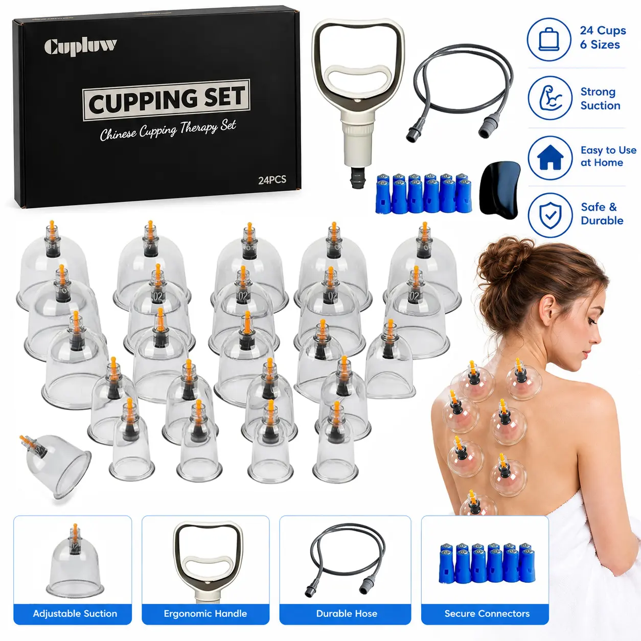 24PCS Vacuum Cupping Set with Manual Pump, Multi-Size Thick PS Cups, U-Shaped Cups, Magnetic Points, Silicone Seals and Accessories, Christmas Gift Idea, Home Cupping Kit for Adults