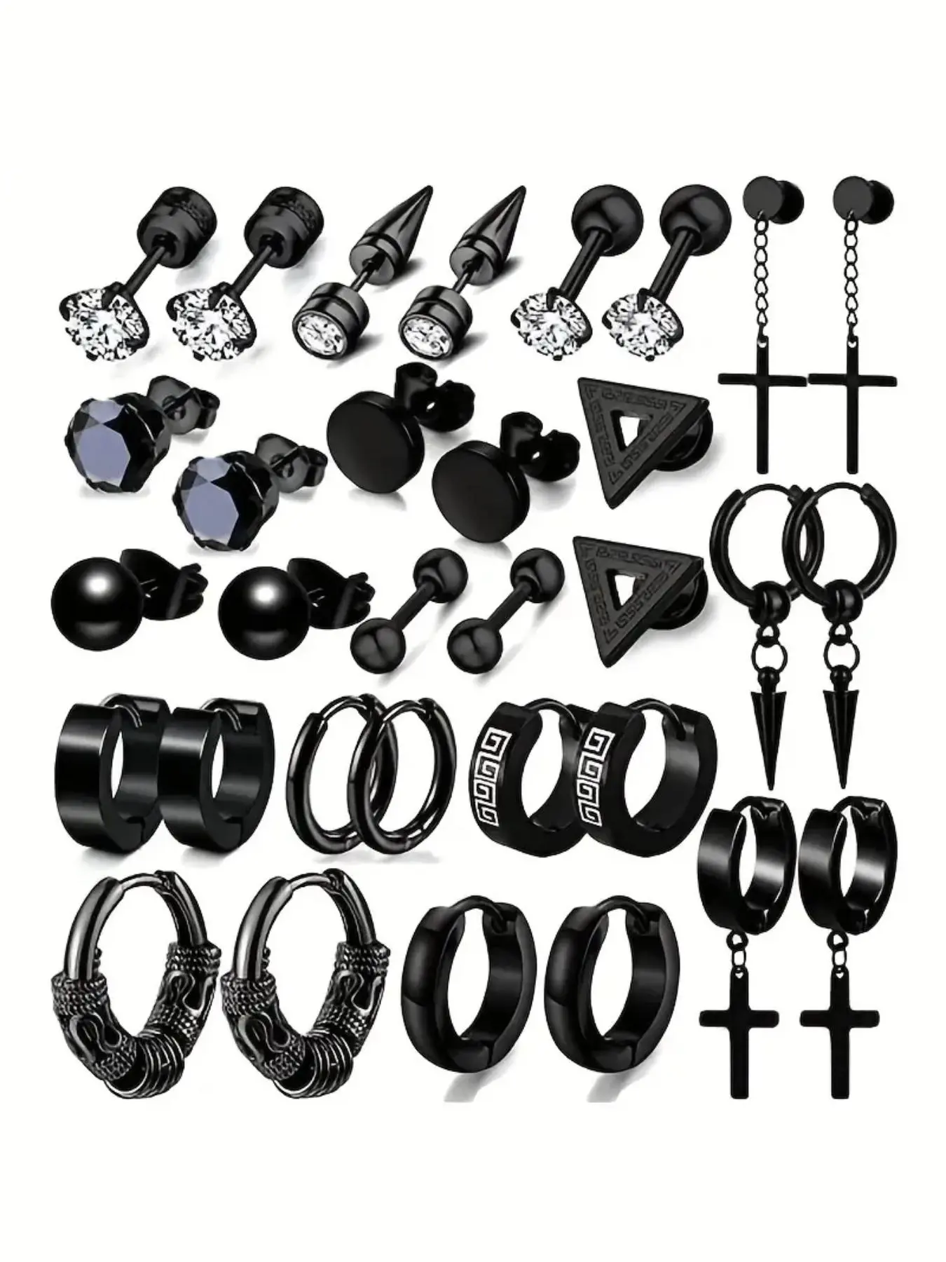 Punk Style Stainless Steel Earrings Set, Stud Earring Jewelry, Earrings Hoops, High Quality Earrings, Fashionable Earrings for Men & Women, Trendy All-match & Exquisite Jewelry for Birthday Gift