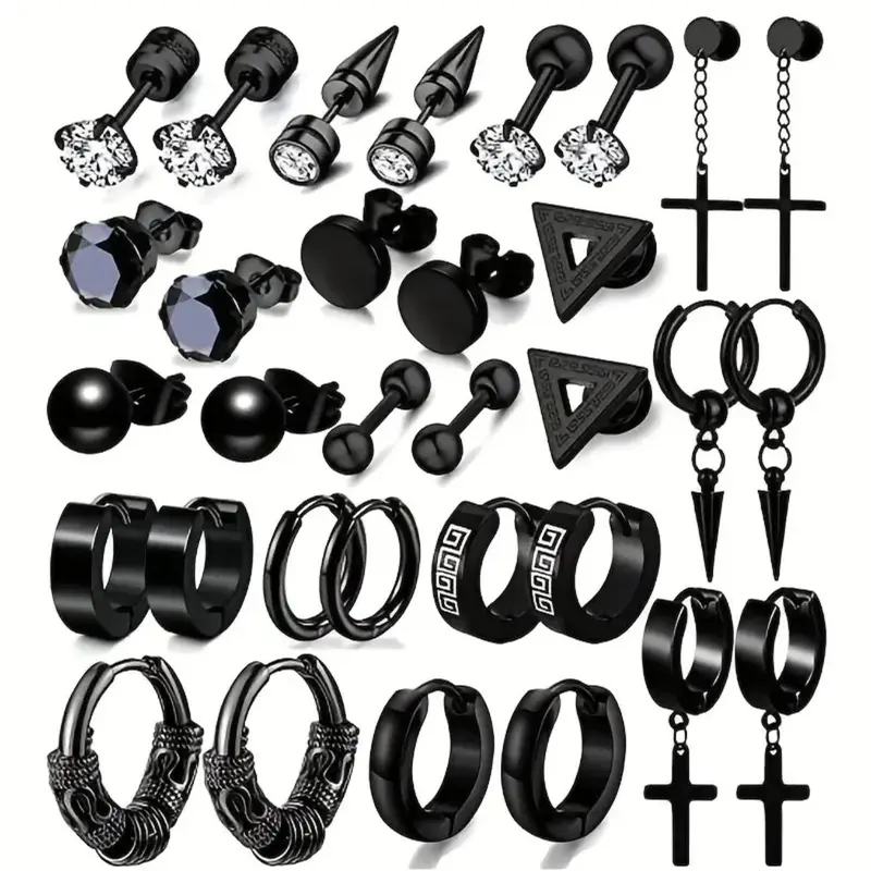 Punk Style Stainless Steel Earrings Set, Earring Pack, Stud Earring Jewelry, High Quality Earrings, Fashionable Earrings for Men & Women, Trendy All-match & Exquisite Jewelry for Birthday Gift