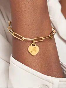 Heart Initial Charm Decor Bracelet, Heart Shaped Bracelet, Stainless Steel Paper Clip Chain Bracelet for Women, Fashion Jewelry for Party, Daily Decor, Trendy All-match & Exquisite Jewelry for Birthday Gift