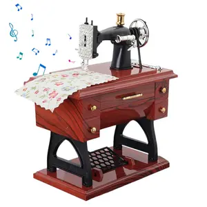 Gift Idea - Vintage Music Box Sewing Machine with Melodic Tunes and Floral Design - European Retro Classical Treadle Sewing Machine Table Desk Mechanical Clockwork Music Box