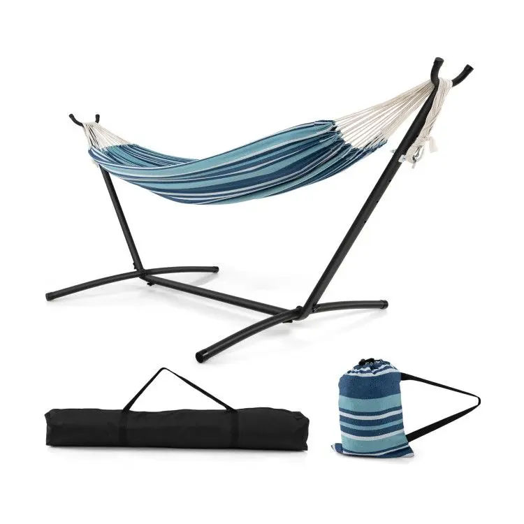 2-Person Brazilian Style Cotton Hammock Set, Portable Indoor-Outdoor Relaxing Hammock with 79" x 59" Breathable Fabric, Stand and Carrying Case, Portable Foldable Hammocks