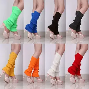 Women 80s Neon Colored Knit Leg Warmers Ribbed Bright Footless Socks Punk Black Knee High Gothic Hip-hop Rock Sock