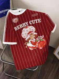 Strawberry Shortcake Plus Size Colorblock Striped Cartoon Print T-Shirt