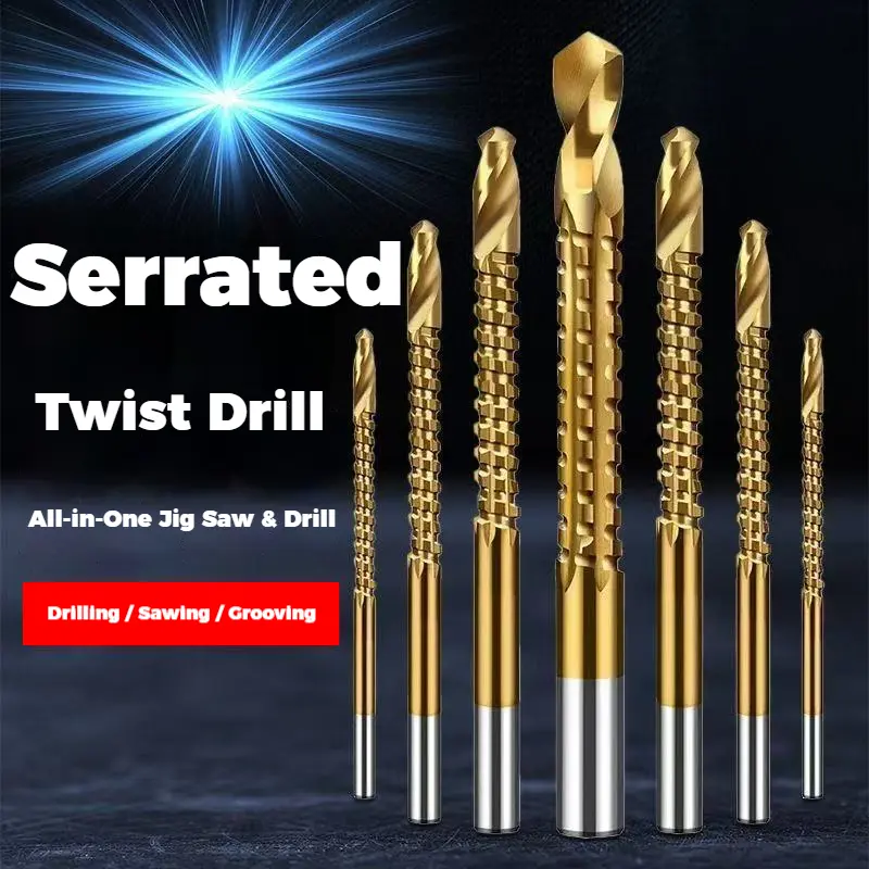 High Speed Steel Multifunctional Sawtooth Spiral Drill Bit Set, for Woodworking Sawing, Flower Engraving & Slotting with Electric Tools, Punching & Positioning Power Tool Accessory