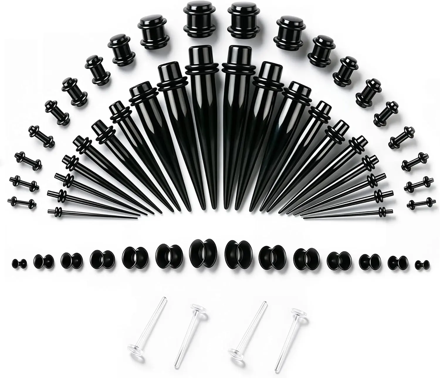 58 Pieces Ear Stretching Kit 1mm-12mm, Acrylic Tapers and Plugs + Silicone Tunnels, Ear Gauges Expander Set, Body Piercing Jewelry for Ear Stretching Beginners