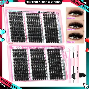 YIDUO 600pcs 540pcs 420pcs Lash Clusters Extension Kit–9 Styles (30D/40D/50D/60D/80D/100D/150D/200D/300D), Mixed Fluffy Individual Lashes with Lash Book, Multi-Volume & High Cost-Effectiveness, Includes Bond & Seal, for Beginners & Professionals Cosmetic