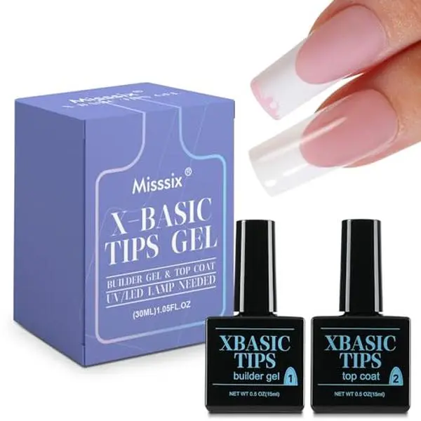 Misssix XBASICTIPS French Tip Nail Protecting Builder Gel and Top Coat 15ML