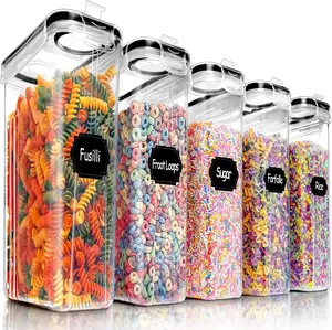 5PCS Cereal Containers Storage Set, BPA Free Airtight Food Storage Container Set with Lids, Kitchen Pantry Organization and Storage for Sugar, Baking Supplies with 20 Labels & Mark(4L Black)