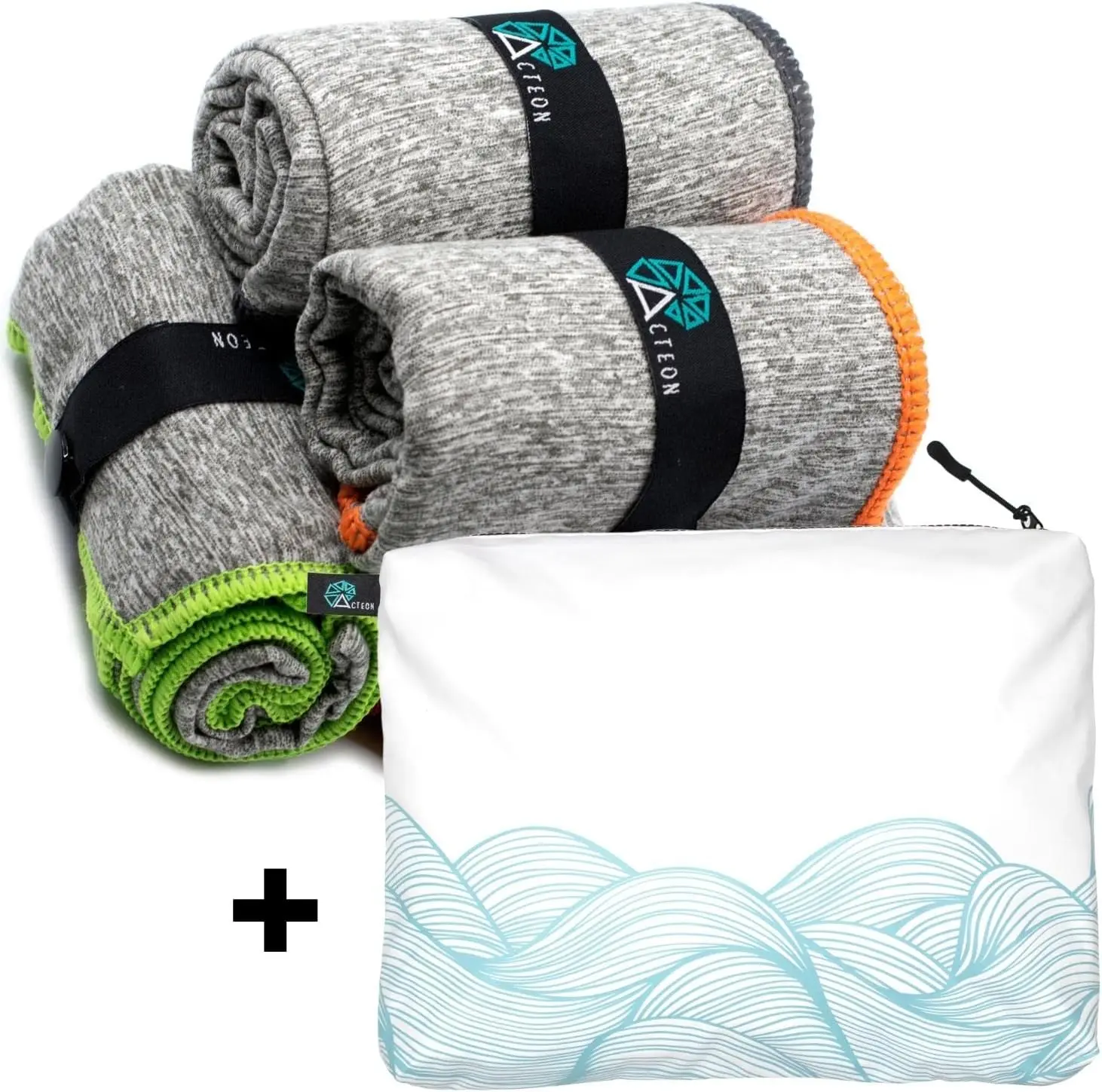 Gym Towel & Travel Organizer Storage Kit Bundle – Acteon Microfiber Towels 5-Pack + Water-Resistant lightweight Wet Dry Bag for Workout, Swim, Beach & Travel