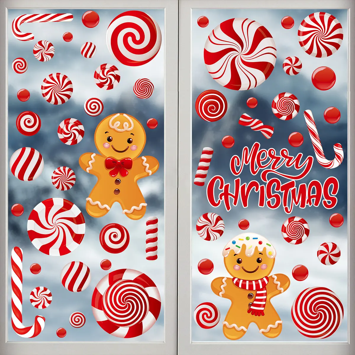 9 Sheets Christmas Window Stickers Set, Decorative Sticker, Candy Cane & Gingerbread Man Decorations, Vibrant Holiday Window Decals for Glass Windows, for Home and School Party Festival, Christmas Gift, TikTokShopBlackFriday